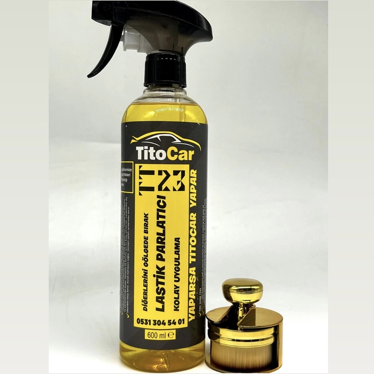 TitoCar VİP TT23 Lastik Spreyi 600 ml + Hazneli Lastik Parlatma Fırçası Gold 