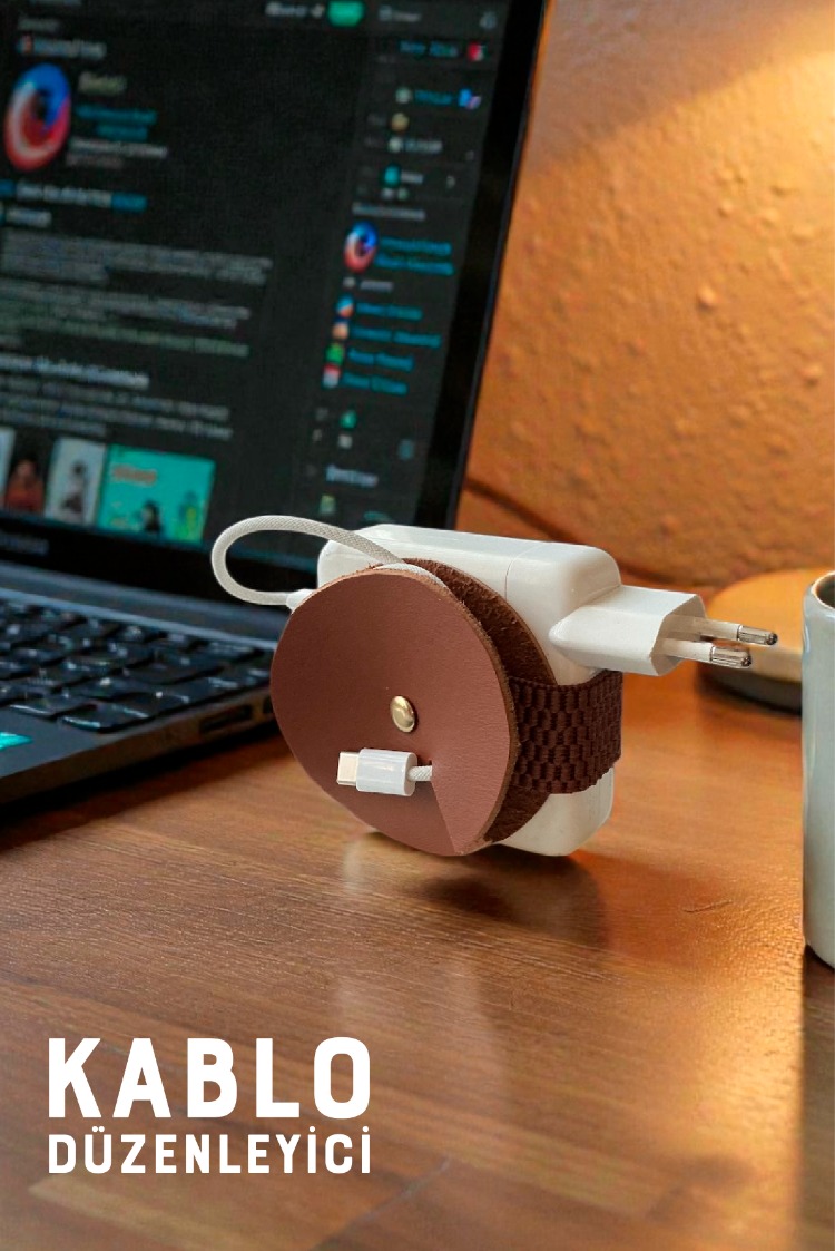 MacBook Şarj Kablosu Toplayıcı – Suni Deri Elastik Kablo Düzenleyici