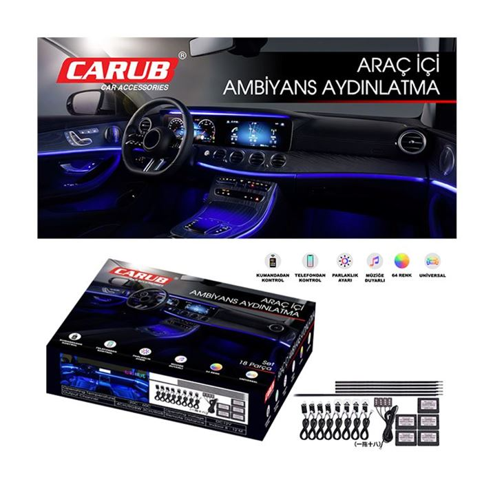 ARAÇ AMBİYANS İP NEON SET 18 PARÇA KUMANDALI RGB