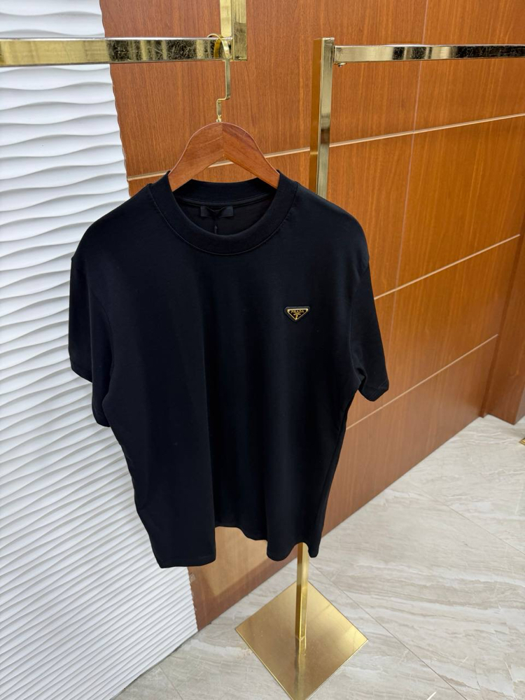 PRADA Altın Logo Detaylı Basic İthal Siyah Tişört