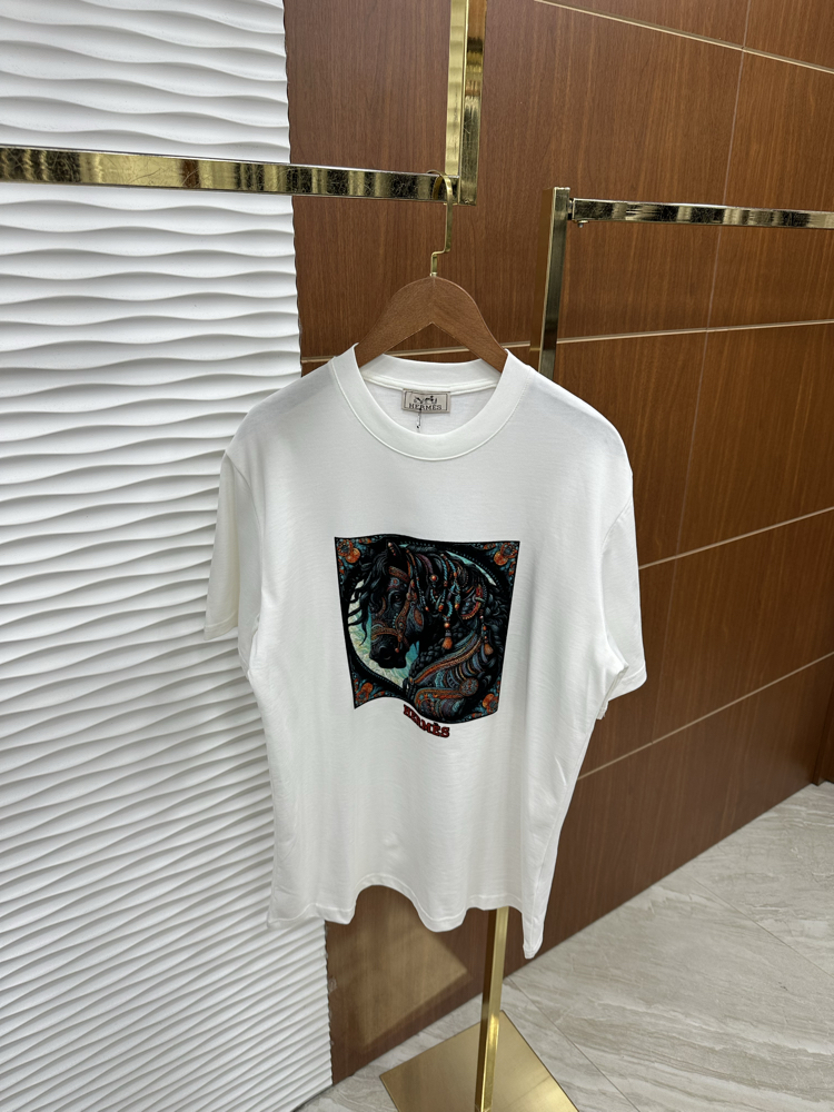 HERMES Flok Baskılı İthal Beyaz Tişört