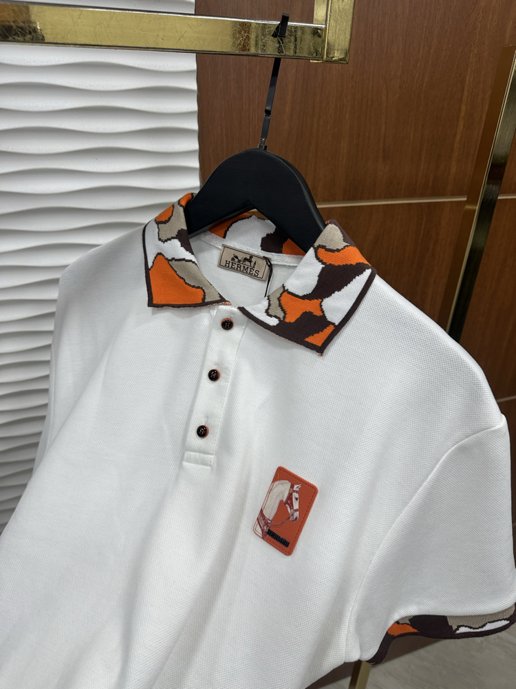 HERMES Yaka Detaylı İthal Beyaz Polo Yaka