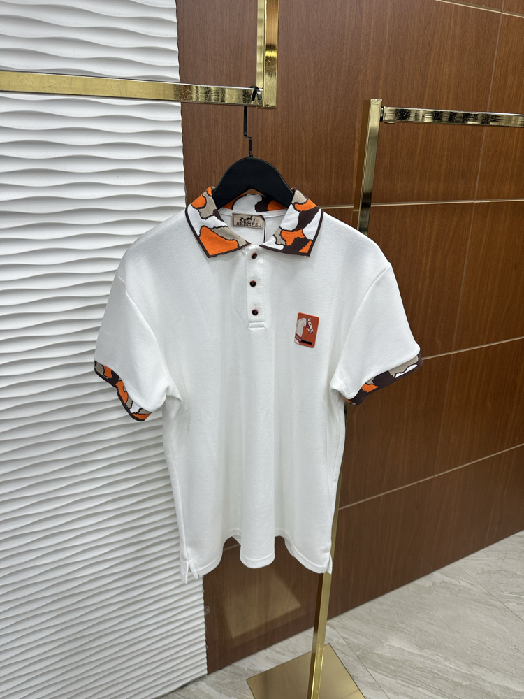 HERMES Yaka Detaylı İthal Beyaz Polo Yaka