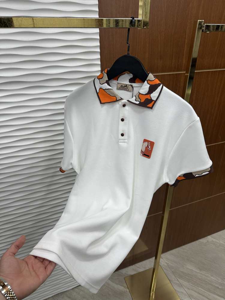 HERMES Yaka Detaylı İthal Beyaz Polo Yaka