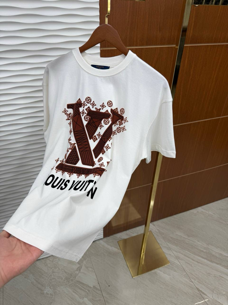 LV Baskılı İthal Beyaz Tişört
