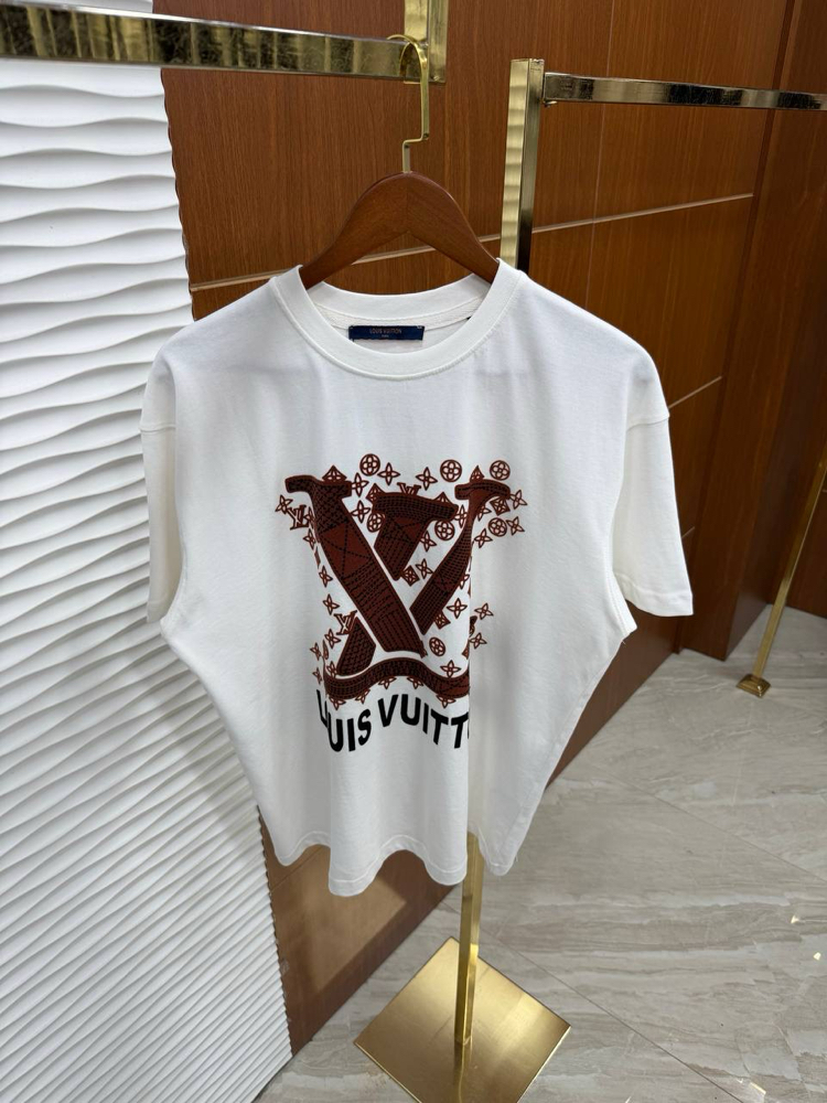 LV Baskılı İthal Beyaz Tişört