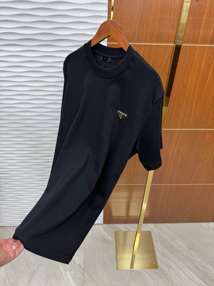 PRADA Altın Logo Detaylı Basic İthal Siyah Tişört