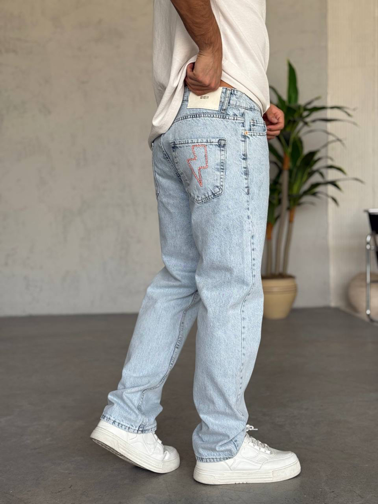 Buz mavi baggy tasarım jeans 