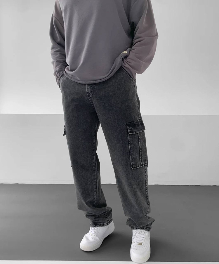 Füme baggy Kargo cepli pantolon 