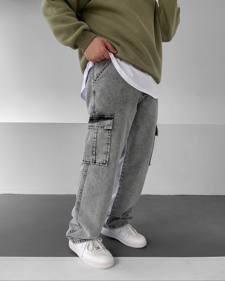 Gri baggy Kargo cepli pantolon 