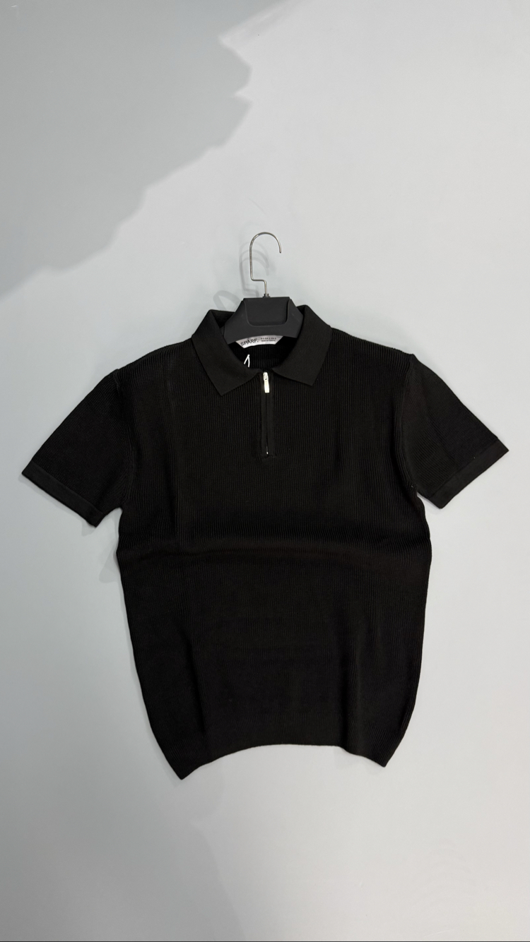 Fermuarlı triko polo yaka