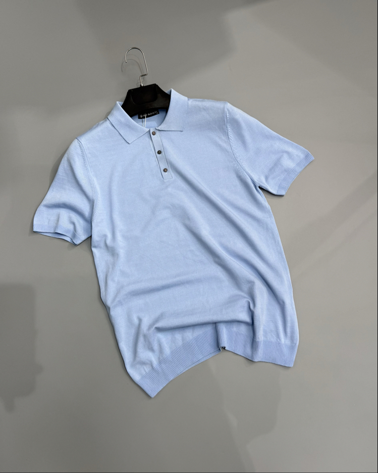Açık mavi triko polo yaka 