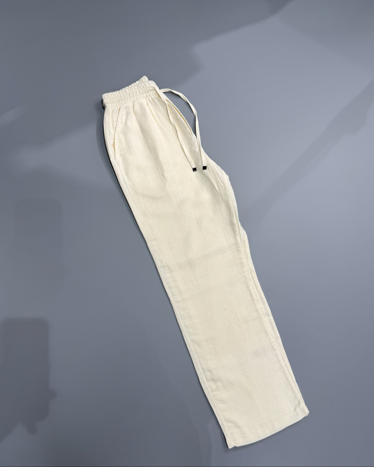 Krem baggy keten pantolon 