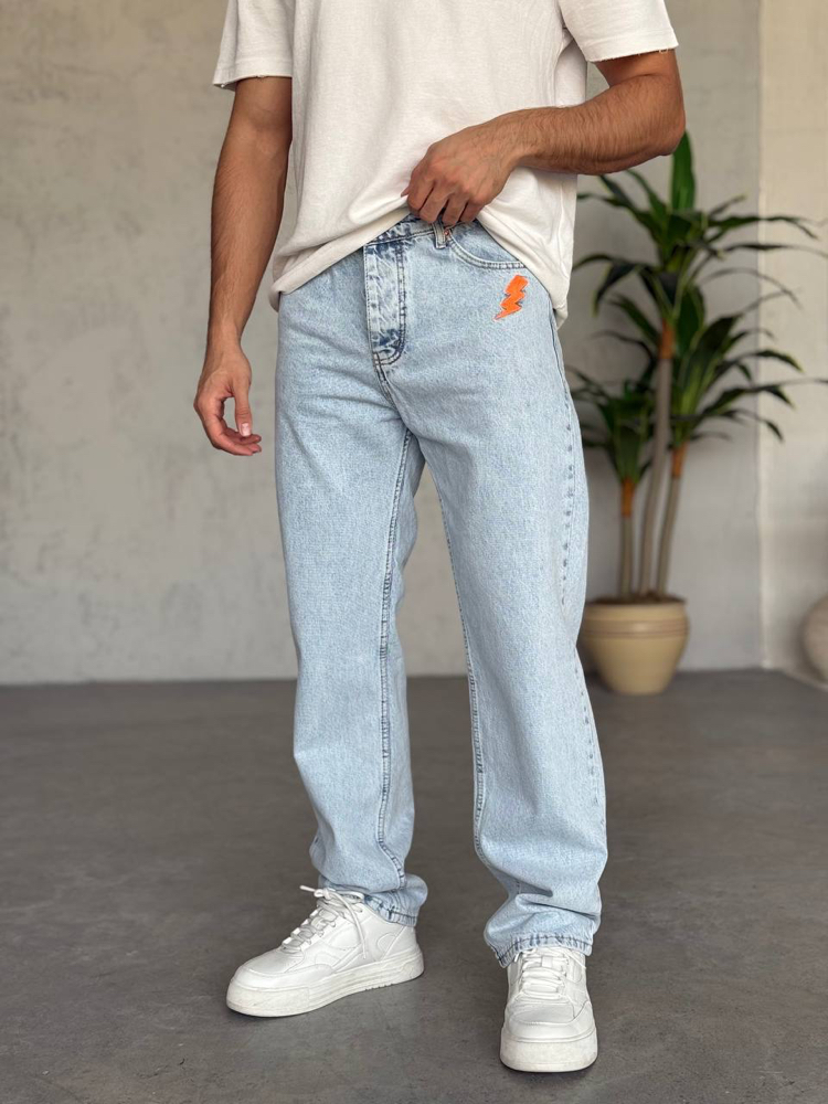 Buz mavi baggy tasarım jeans 