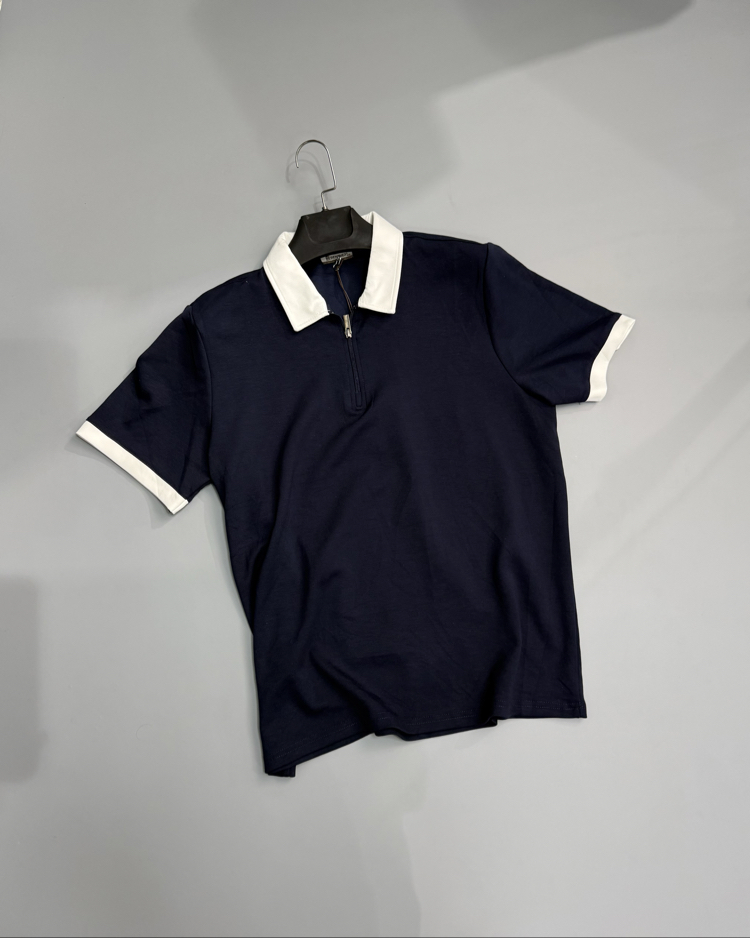 Lacivert fermuar polo yaka