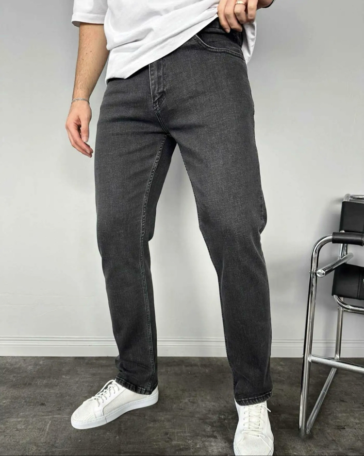 Koyu gri regular jean pantolon