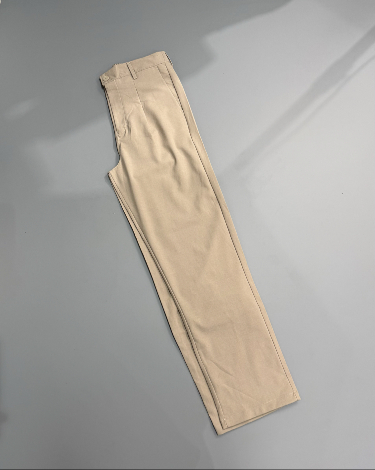 Bej baggy pileli kumaş pantolon