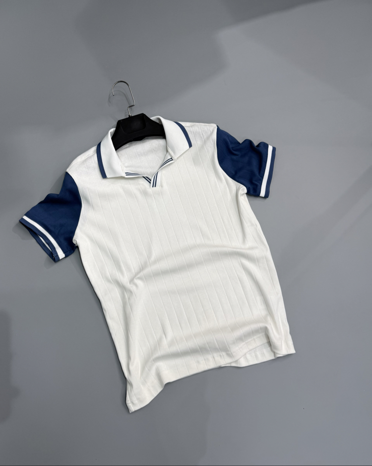 Beyaz indigo polo yaka