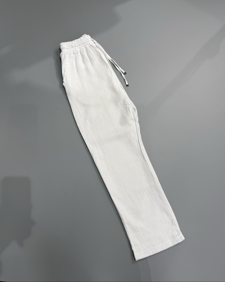 Beyaz baggy keten pantolon