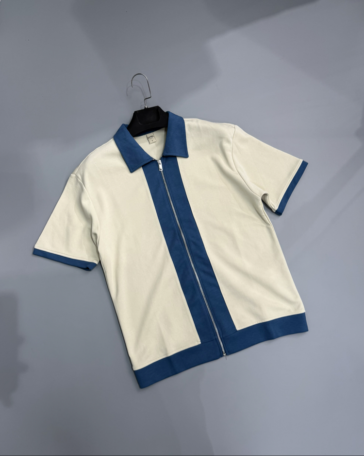 Taş & indigo fermuarlı polo gömlek