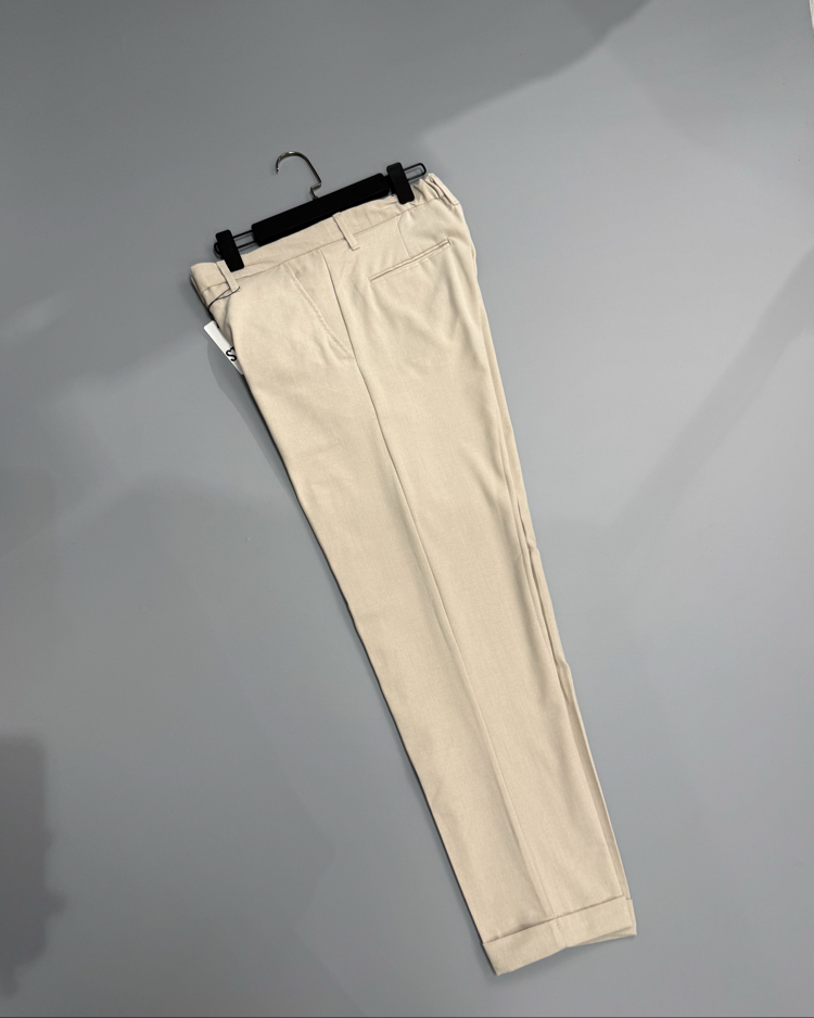Bej duble paça kumaş pantolon