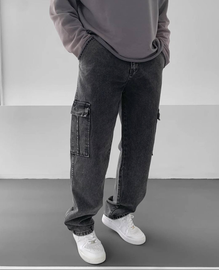 Füme baggy Kargo cepli pantolon 