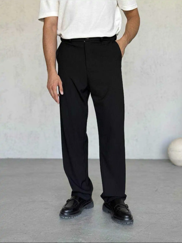 Siyah çizgili baggy kumaş pantolon 