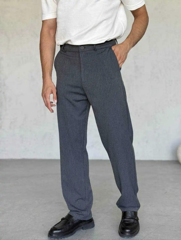 Gri çizgili baggy pantolon