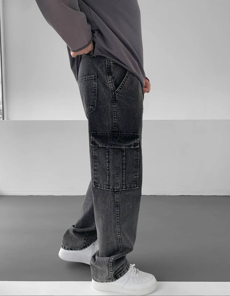 Füme baggy Kargo cepli pantolon 