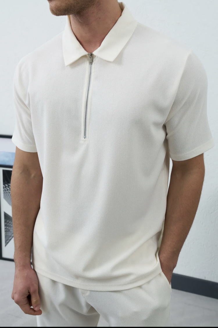 Oversize polo yaka fermuarlı