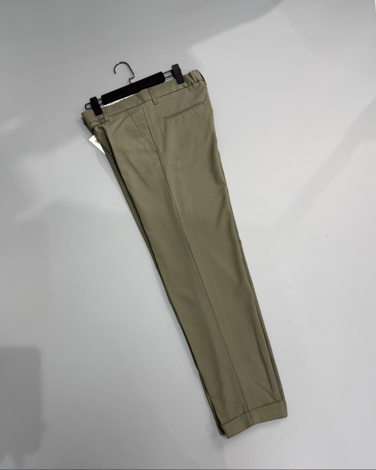 Haki yeşili duble paça kumaş pantolon