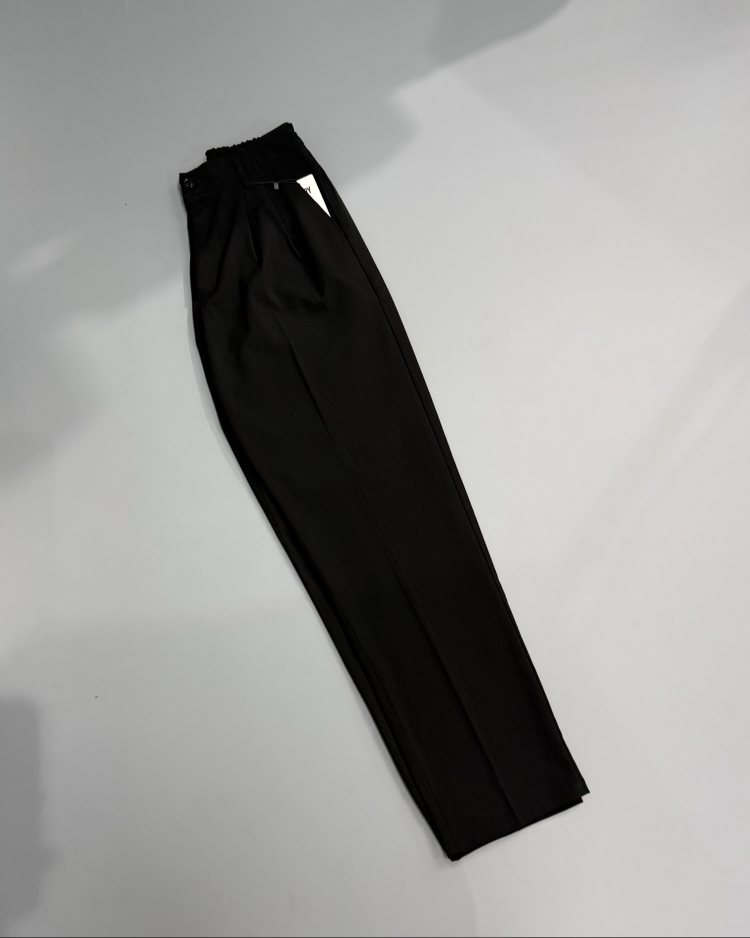 Siyah baggy pileli kumaş pantolon 