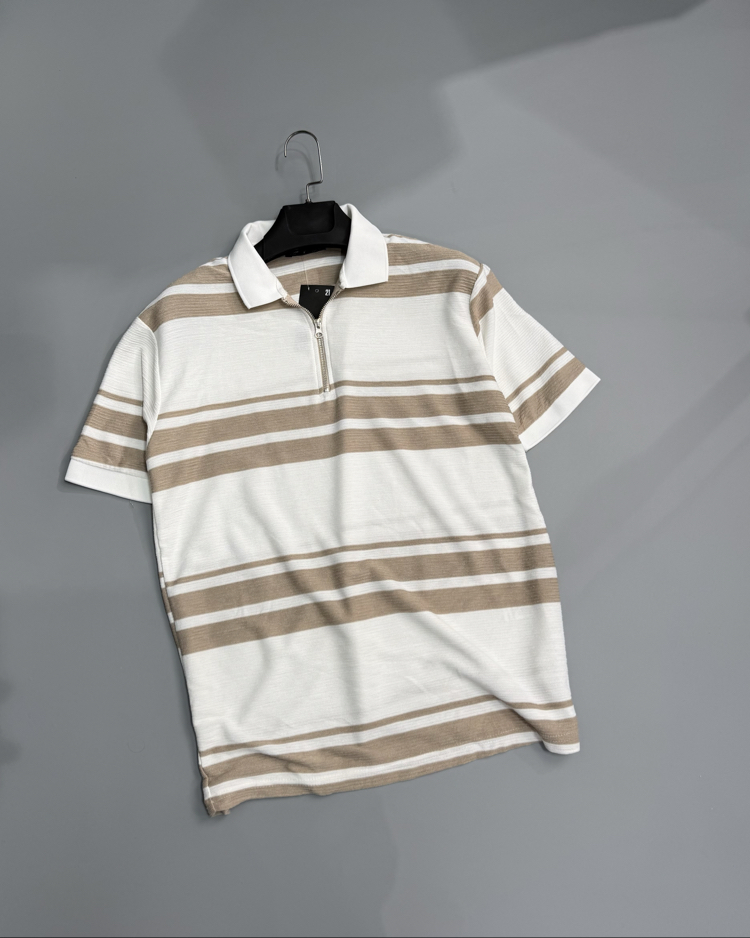 Ekru koyu bej polo yaka