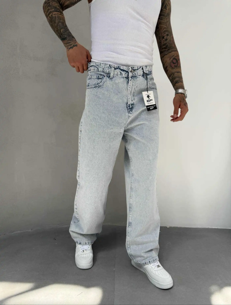 Buz mavi relax baggy jean pantolon