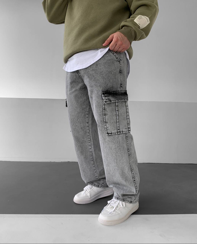 Gri baggy Kargo cepli pantolon 