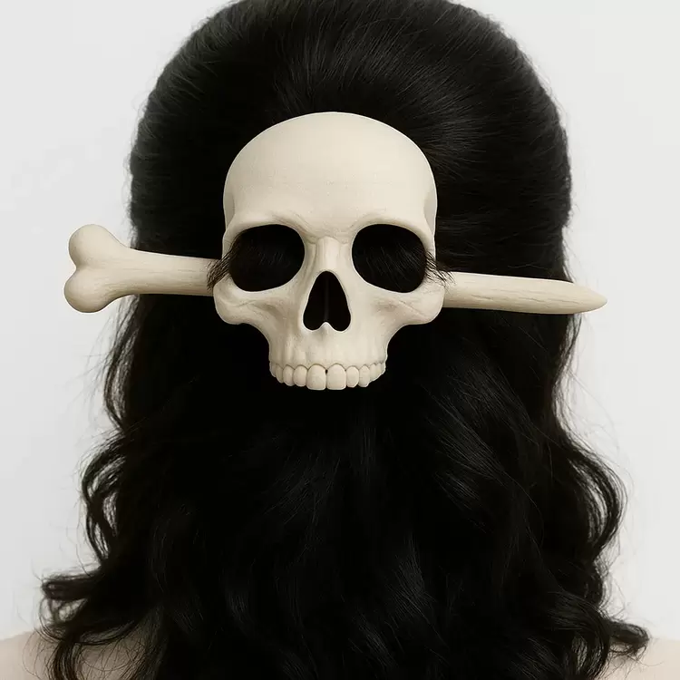 İnsan Kafatası Temalı Gotik Saç Tokası