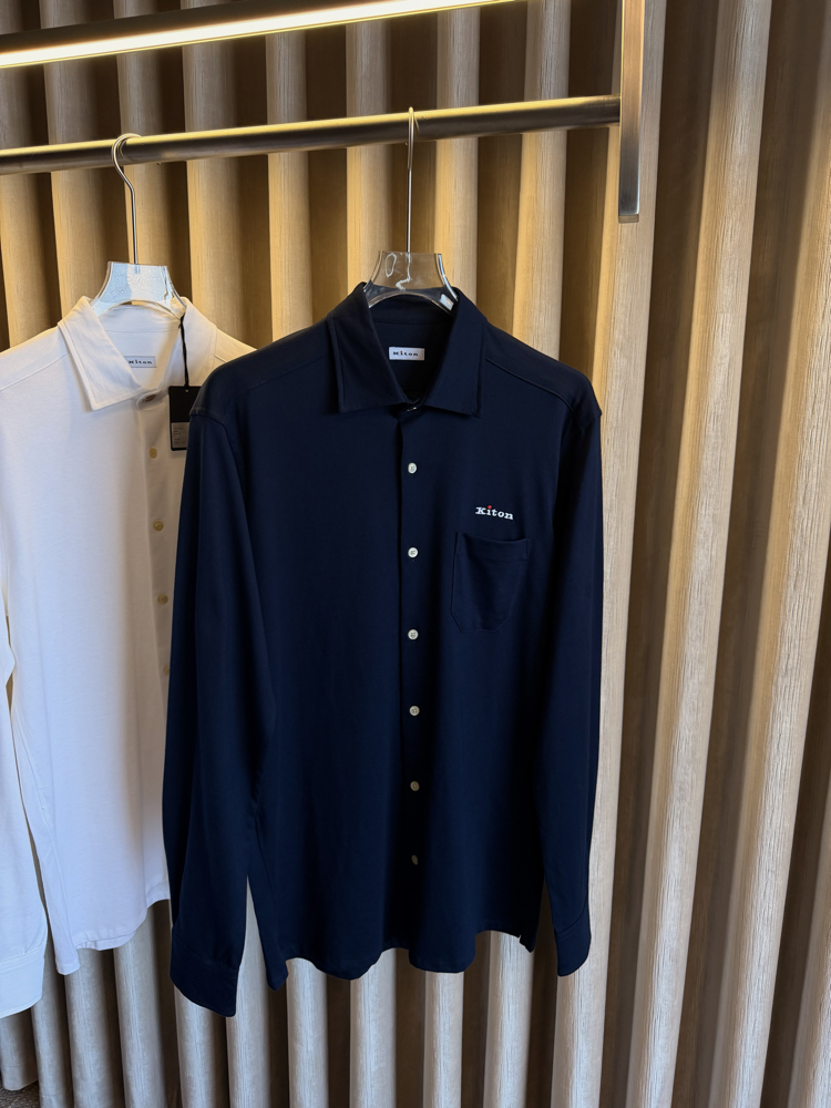 Kiton Logo Pamuk Örme Gömlek (Lacivert)