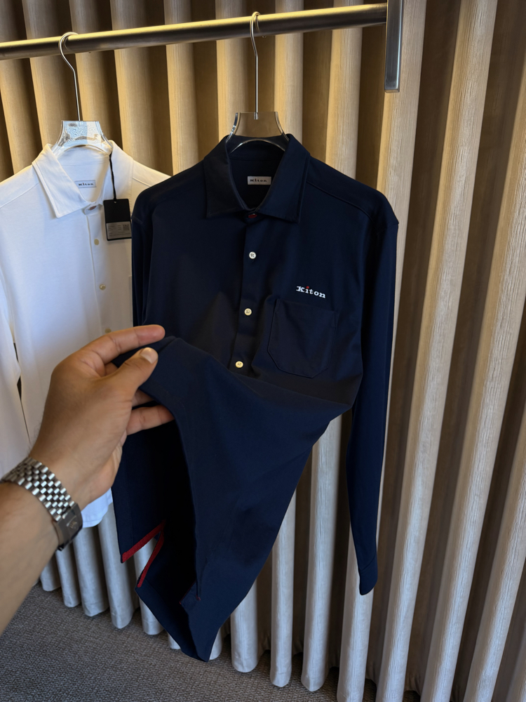 Kiton Logo Pamuk Örme Gömlek (Lacivert)