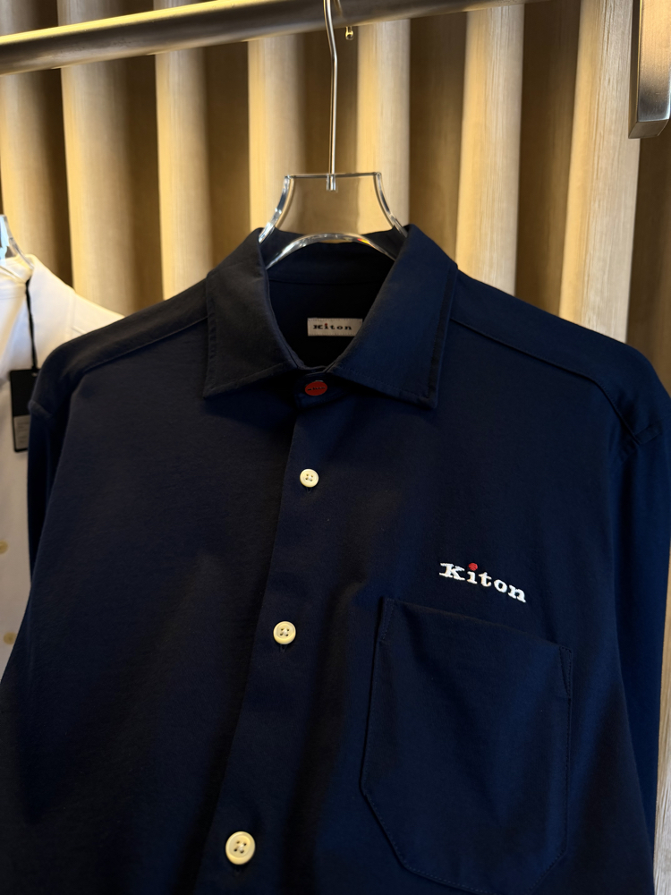 Kiton Logo Pamuk Örme Gömlek (Lacivert)