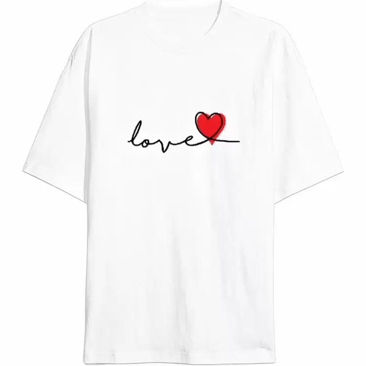 14 Şubat Tişört Sevgililer Günü İçin Özel Tasarım Love Baskılı T-shirt - Beyaz