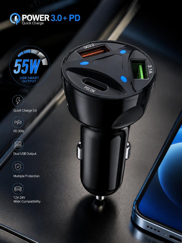 55W 2 USB+ PD ÇIKIŞLI OTO BAŞLIK (88)