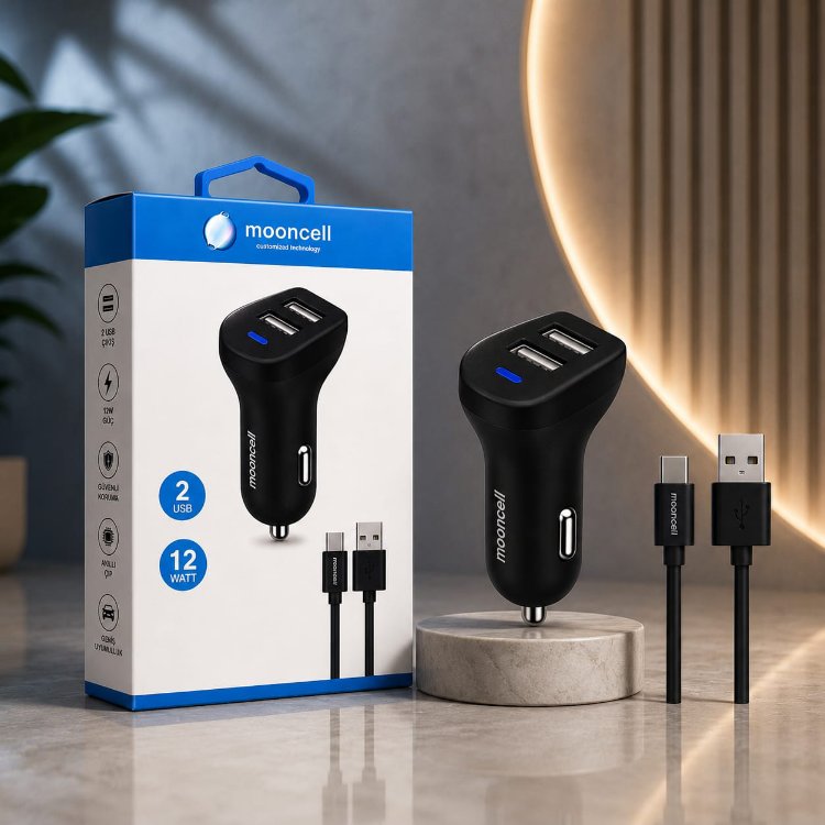 12W 2.4A ÇİFT USB ÇIKIŞLI TYPE C OTO ŞARJ