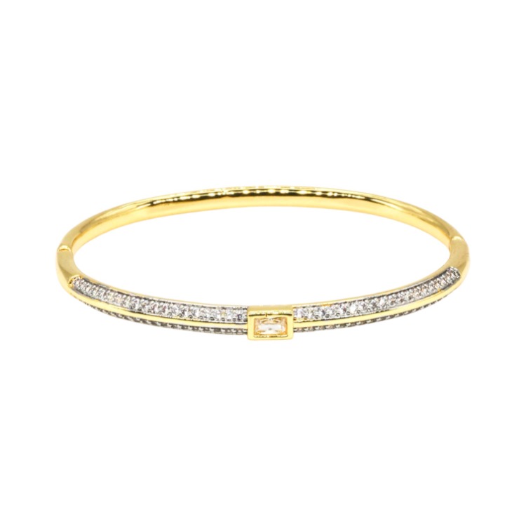 Zirkon Minimal Tek Taşlı Gold Kelepçe Bileklik