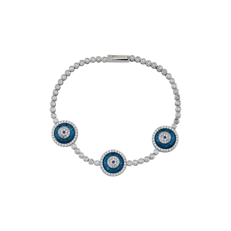 14K Üçlü Cam Göz Silver Bileklik 
