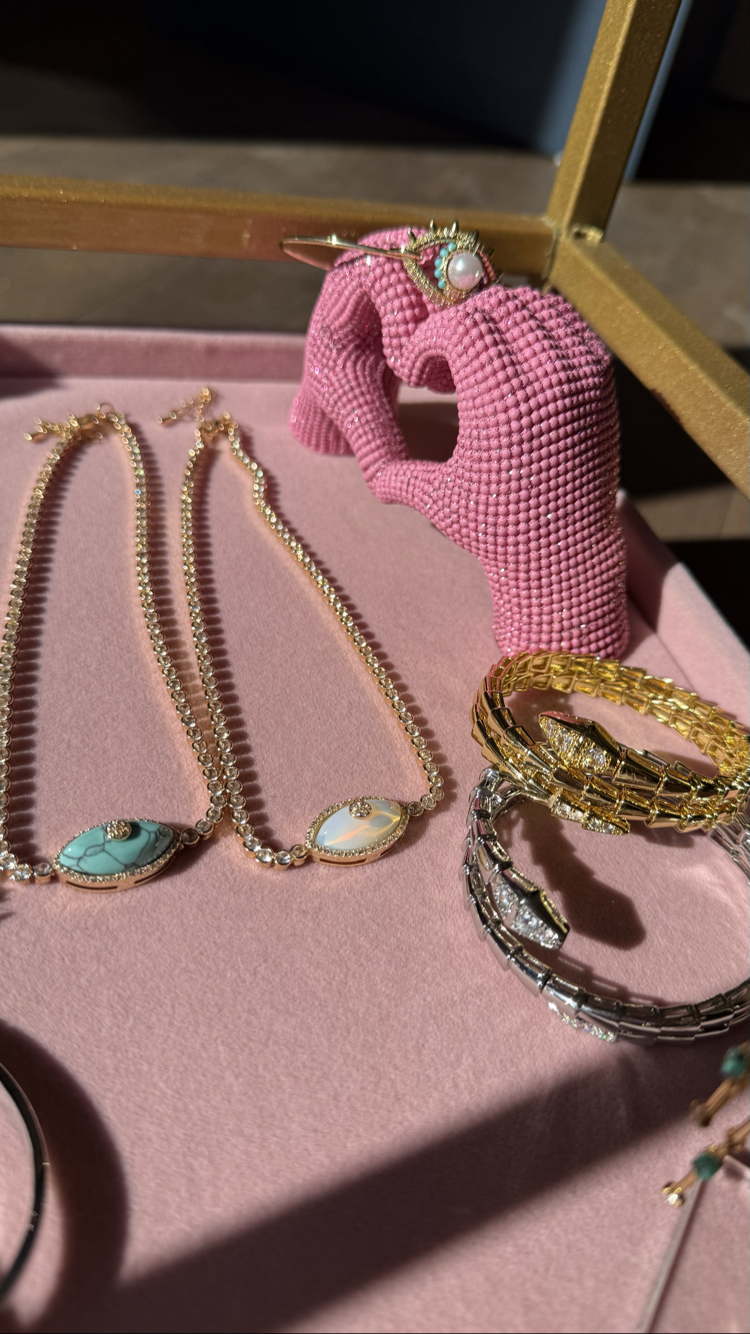 Mavi Cam Göz Gold Choker