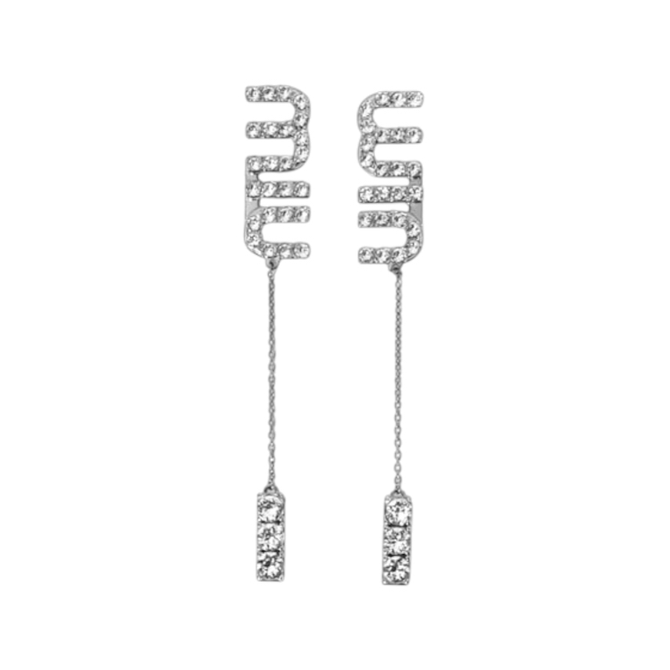 Miu Silver Taşlı Sallantılı İthal Küpe 