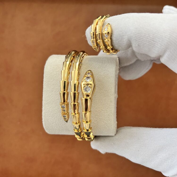 3 Sıralı Serpenti Gold Kelepçe Bileklik 