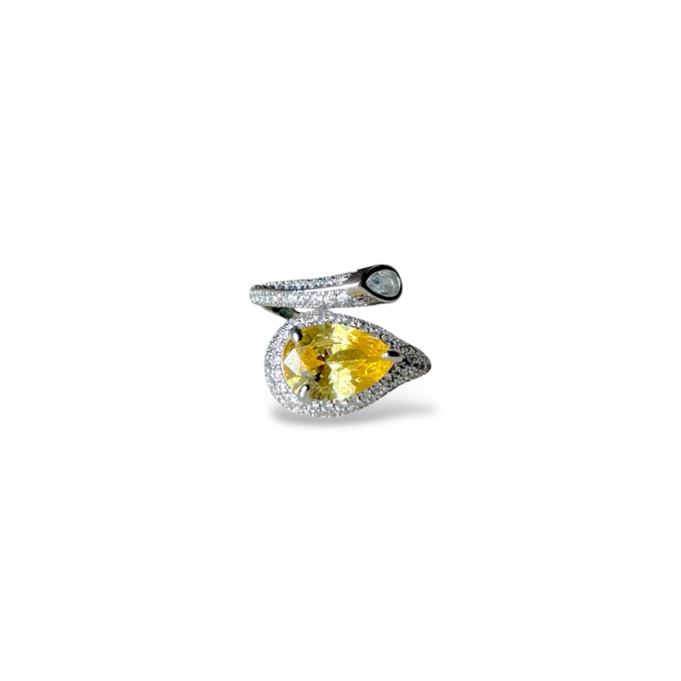 Yellow Pear & Round Zirkon Yüzük