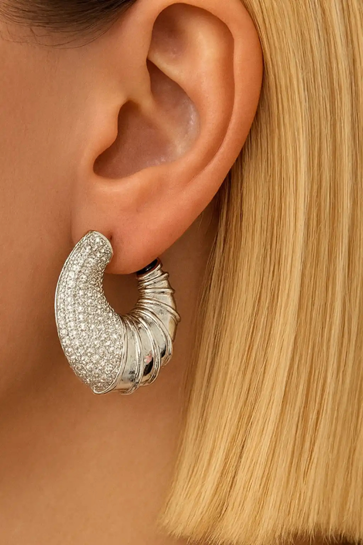 Tombul Midye Model Silver Zirkon Küpe