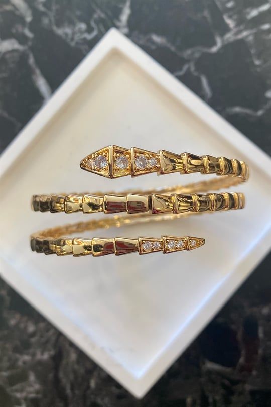 3 Sıralı Serpenti Gold Kelepçe Bileklik 